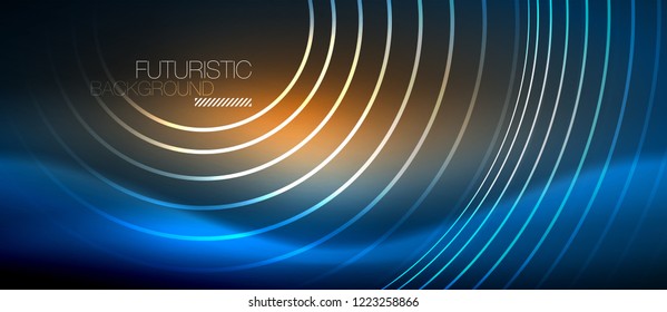 Fondo de los círculos brillantes neones, plantilla de magia de energía vectorial