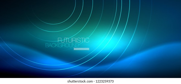 Fondo de los círculos brillantes neones, plantilla de magia de energía vectorial