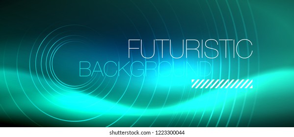 Neon glowing circles background, vector energy magic template
