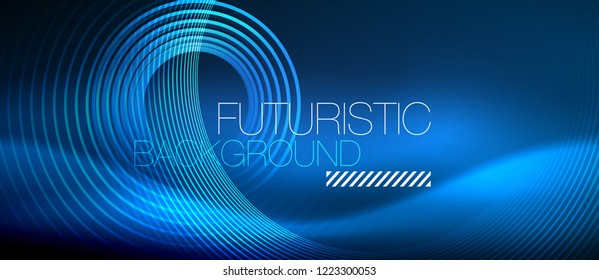 Neon glowing circles background, vector energy magic template