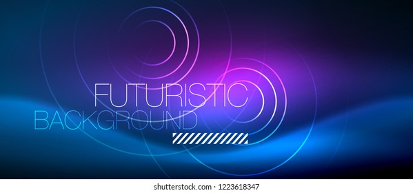 Fondo de los círculos brillantes neones, plantilla de magia de energía vectorial