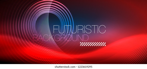 Neon glowing circles background, vector energy magic template
