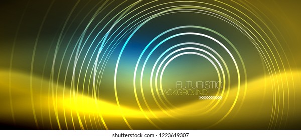 Neon-leuchtende Kreishintergrund, Vektorgrafik-Zaubervorlage