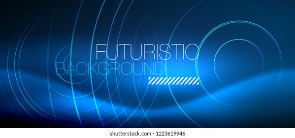 Neon glowing circles background, vector energy magic template