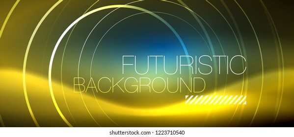 Neon glowing circles background, vector energy magic template