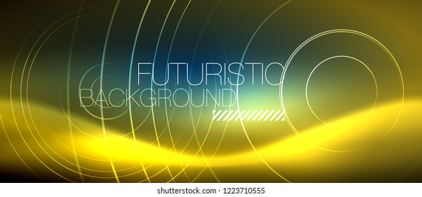 Fondo de los círculos brillantes neones, plantilla de magia de energía vectorial