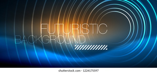 Neon glowing circles background, vector energy magic template