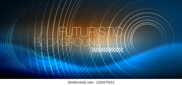 Neon glowing circles background, vector energy magic template