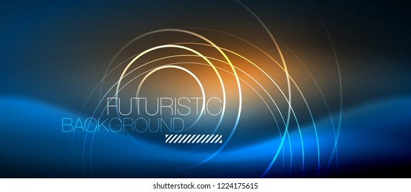 Neon glowing circles background, vector energy magic template