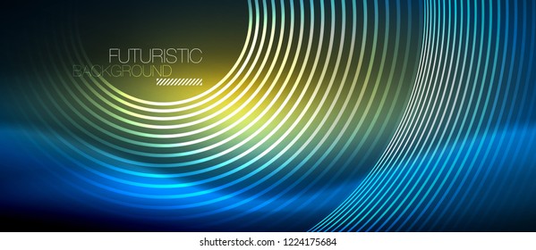 Neon glowing circles background, vector energy magic template