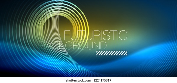 Neon glowing circles background, vector energy magic template