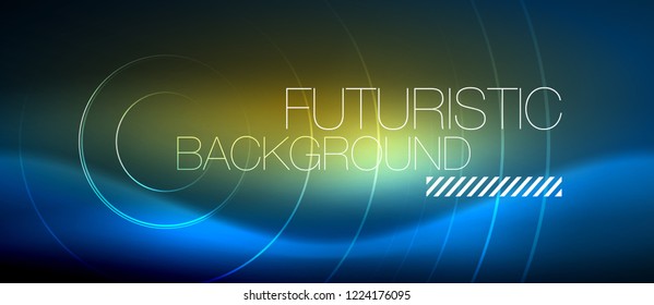 Neon glowing circles background, vector energy magic template