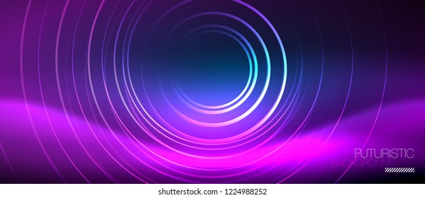Fondo de los círculos brillantes neones, plantilla de magia de energía vectorial