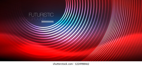 Neon glowing circles background, vector energy magic template