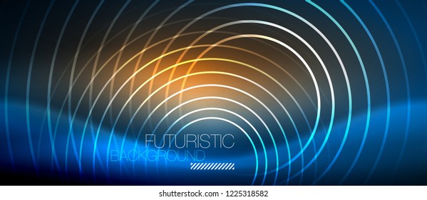 Neon glowing circles background, vector energy magic template