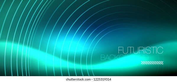 Neon glowing circles background, vector energy magic template