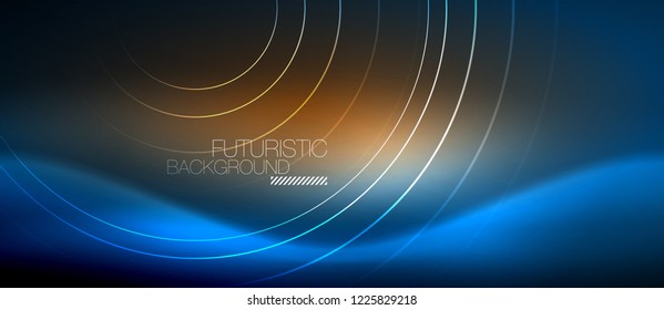Neon glowing circles background, vector energy magic template