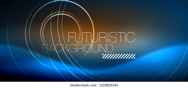 Neon glowing circles background, vector energy magic template