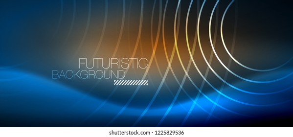 Fondo de los círculos brillantes neones, plantilla de magia de energía vectorial