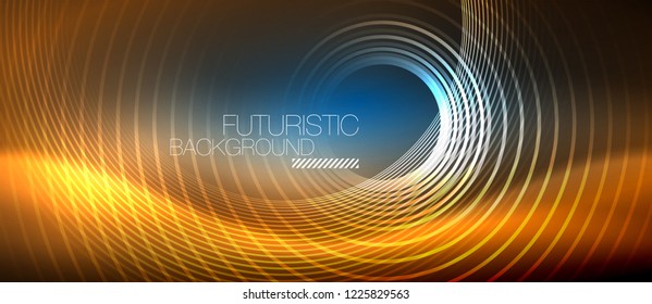 Neon glowing circles background, vector energy magic template