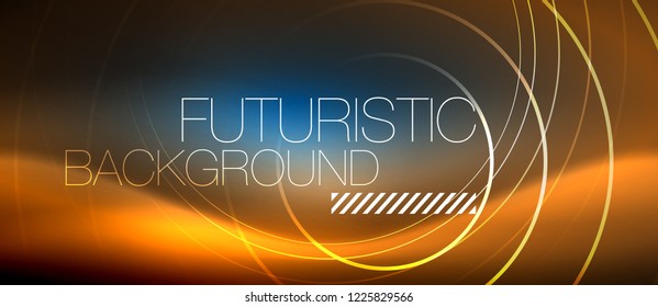 Neon glowing circles background, vector energy magic template