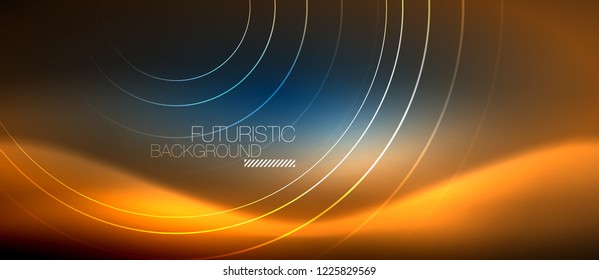 Neon glowing circles background, vector energy magic template