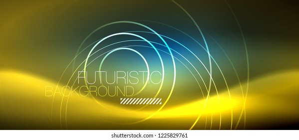 Neon glowing circles background, vector energy magic template