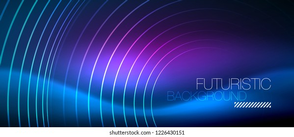 Neon glowing circles background, vector energy magic template