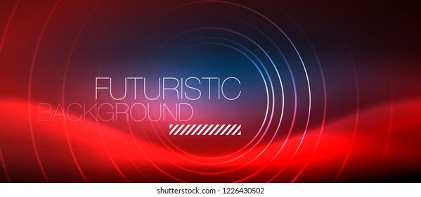 Neon glowing circles background, vector energy magic template