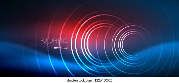 Fondo de los círculos brillantes neones, plantilla de magia de energía vectorial