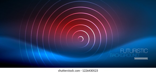 Neon glowing circles background, vector energy magic template