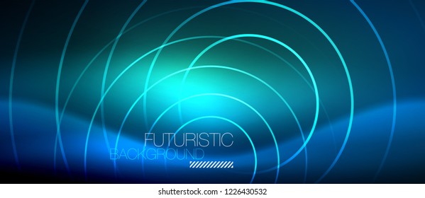 Neon glowing circles background, vector energy magic template