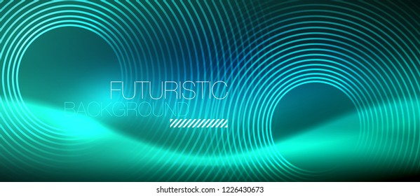 Fondo de los círculos brillantes neones, plantilla de magia de energía vectorial