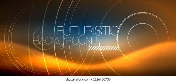 Neon glowing circles background, vector energy magic template