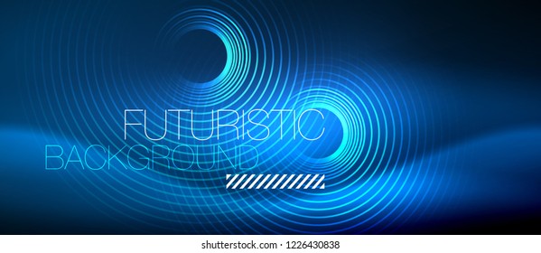 Fondo de los círculos brillantes neones, plantilla de magia de energía vectorial