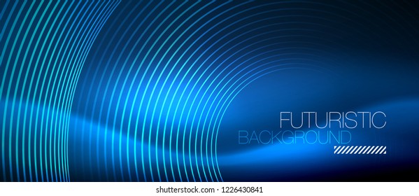 Neon glowing circles background, vector energy magic template