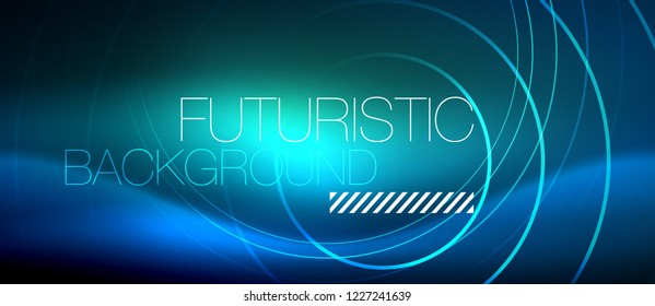 Neon glowing circles background, vector energy magic template