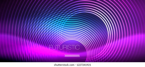 Fondo de los círculos brillantes neones, plantilla de magia de energía vectorial