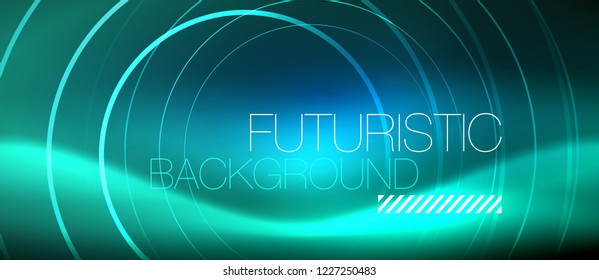 Neon glowing circles background, vector energy magic template