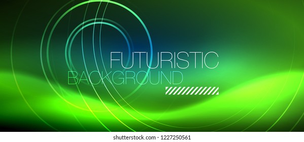 Fondo de los círculos brillantes neones, plantilla de magia de energía vectorial