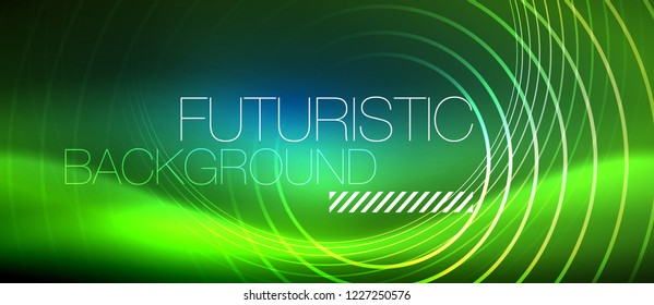 Neon glowing circles background, vector energy magic template