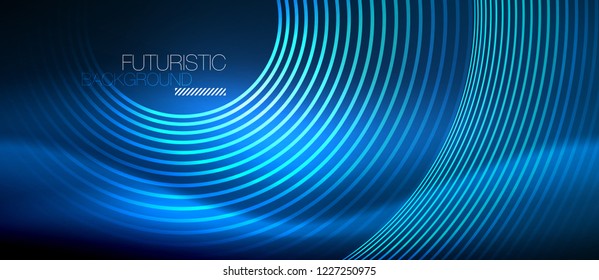 Neon glowing circles background, vector energy magic template