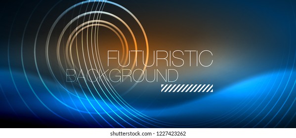 Neon glowing circles background, vector energy magic template