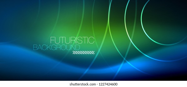 Neon glowing circles background, vector energy magic template