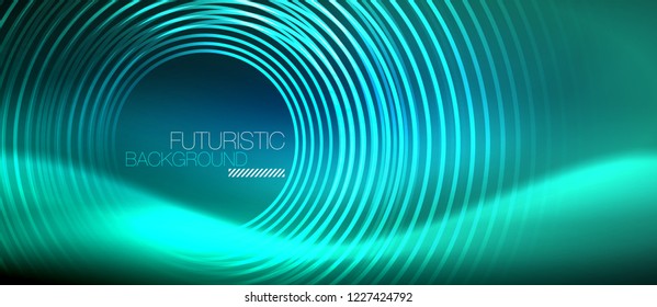 Fondo de los círculos brillantes neones, plantilla de magia de energía vectorial