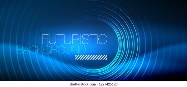 Neon glowing circles background, vector energy magic template