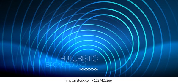 Neon glowing circles background, vector energy magic template