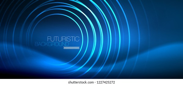 Neon glowing circles background, vector energy magic template