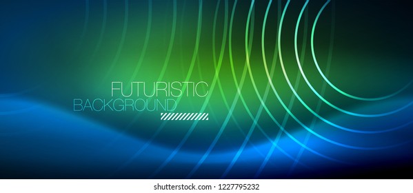 Neon glowing circles background, vector energy magic template