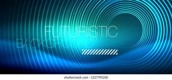 Fondo de los círculos brillantes neones, plantilla de magia de energía vectorial